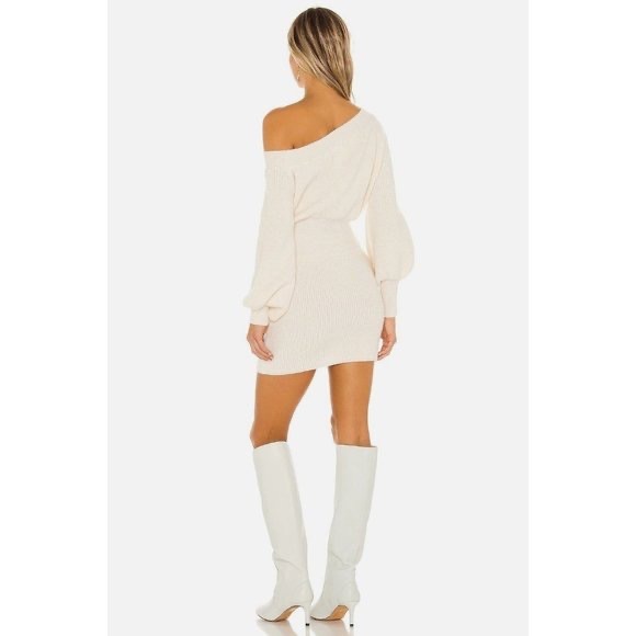 Dot rebecca off the shoulder dress in cream size L. - Picture 2 of 5